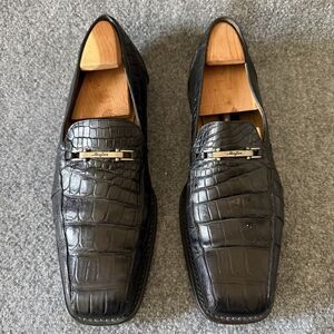 Mezlan Men's Black Crocodile Leather Loafer Dress Shoes Square Toe 14 M Luxury